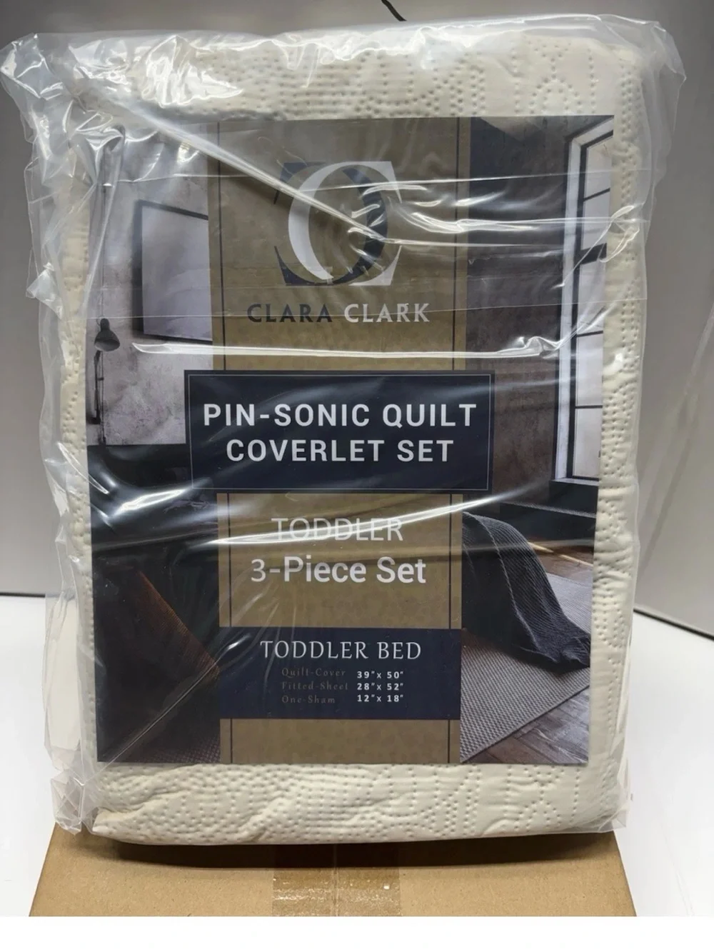 Clara Clark Toddler Quilt Set 3PC Coverlet Sheet Sham Neutral New